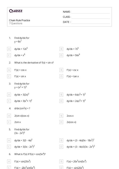 50 Chain Rule Worksheets On Quizizz Free And Printable