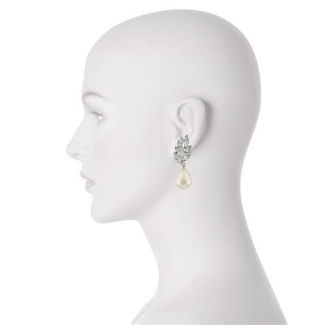 Kenneth Jay Lane Crystal Pearl Audrey Earrings