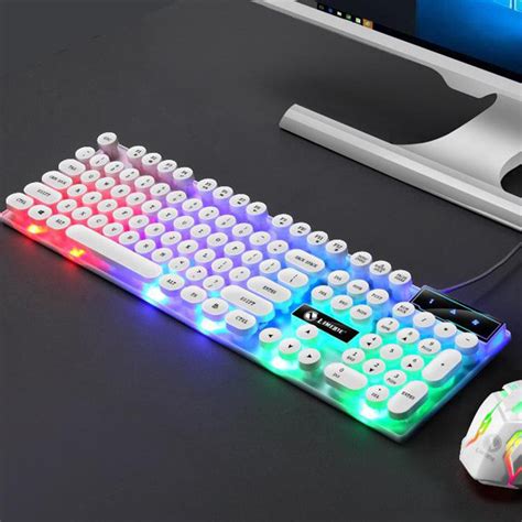 Kit Teclado E Mouse Gamer Rgb Branco Retr Led Gtx Fio Usb