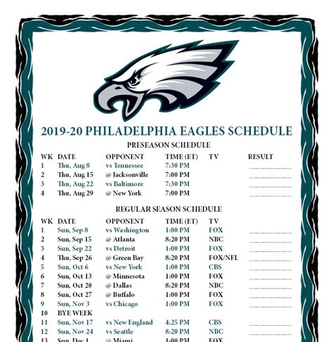 Eagles Printable Schedule