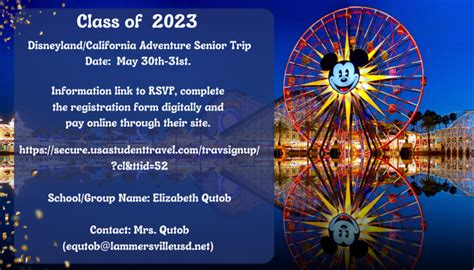 Class Of 2023 Disneylandcalifornia Adventure Senior Trip Rsvp Your