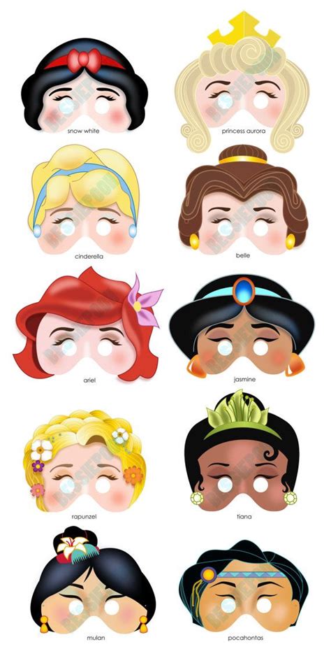 Disney Princess Party Printable Mask Collection Includes All Masks