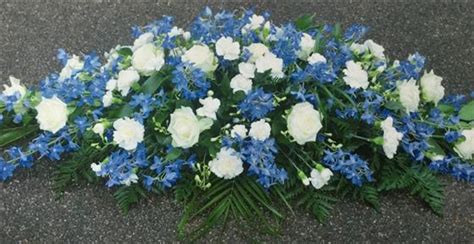 Funeral Flowers - White and Blue Casket Spray