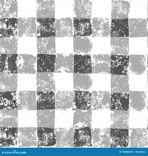 Grey And White Checkered Grunge Gingham Seamless Pattern Vector Stock