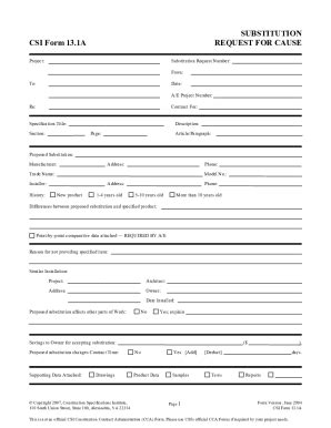 Fillable Online Csi Substitution Request Form Fill Online Printable