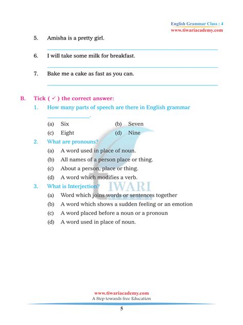 Cbse Ncert Class English Grammar Chapter Part Of Speech In Pdf