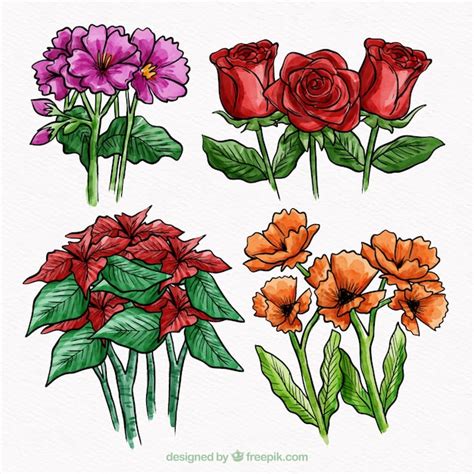 Colección De Cuatro Flores Vector Gratis