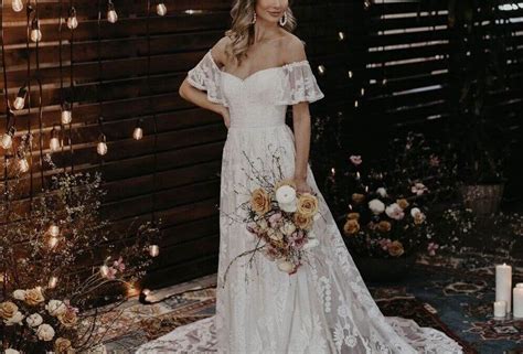 Desiree Boho Lace Off Shoulder Aline Wedding Dress Dreamers And Lovers