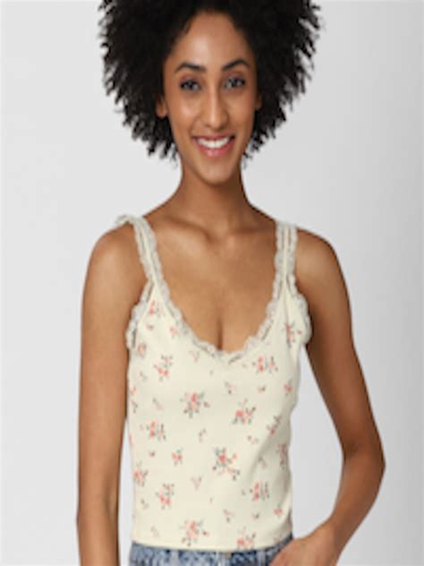 Buy Forever 21 Cream Floral Print Crop Top Tops For Women 17178966