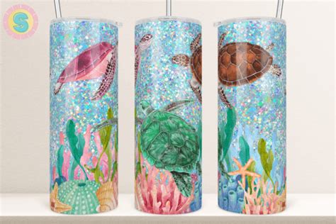 Sea Turtles Glitter Ocean Tumbler Wrap Graphic By Sunshine Design