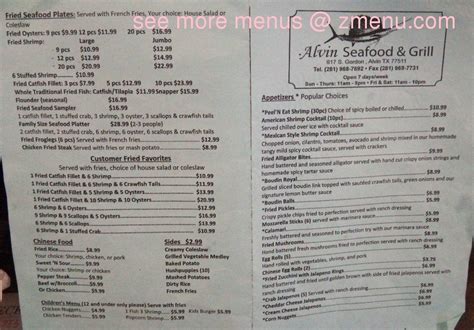 Online Menu of Alvin Seafood Restaurant, Alvin, Texas, 77511 - Zmenu