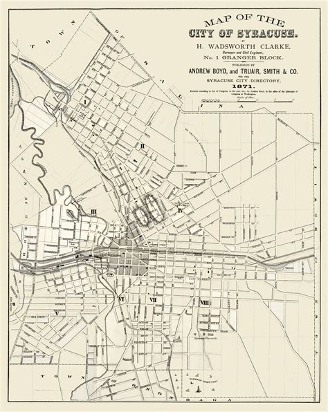 Historic City Map - Syracuse New York - Clarke 1871 - 23 x 28.95 - Vin
