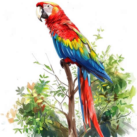 Macaw Parrot Birds Color Pencil Drawing On White Paper Artwork