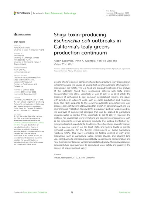 Pdf Shiga Toxin Producing Escherichia Coli Outbreaks In Californias