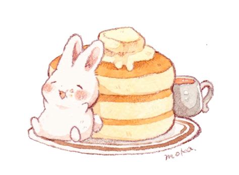 ホットケーキとうさぎさん もかろーるのイラスト