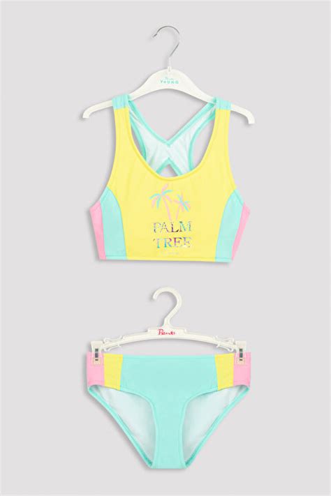 K Z Ocuk Palm Halter Bikini Tak M Plqocwj Iy Mix Ok Renkli Penti