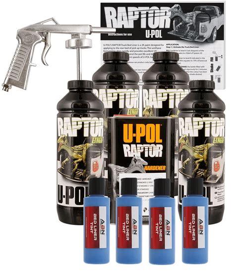 U POL Raptor Tintable Reflex Blue Bed Liner Kit W Spray Gun 4L Upol