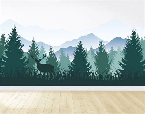 Removable Mountain Wall Decal / Mountain Wall Mural / Woodland Wall ...