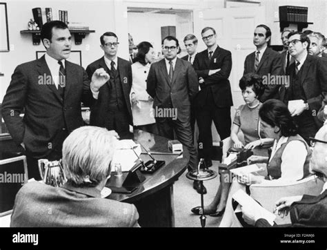 Press Secretary Ron Ziegler briefs journalists on reporting American ...