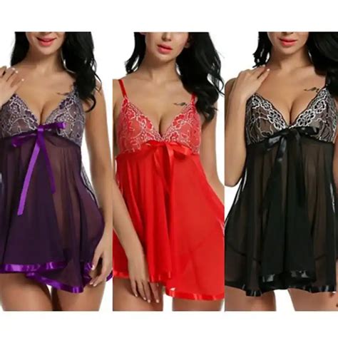 Women Sexy Lingerie Transparent Lace Babydoll Nightwear Underwear See