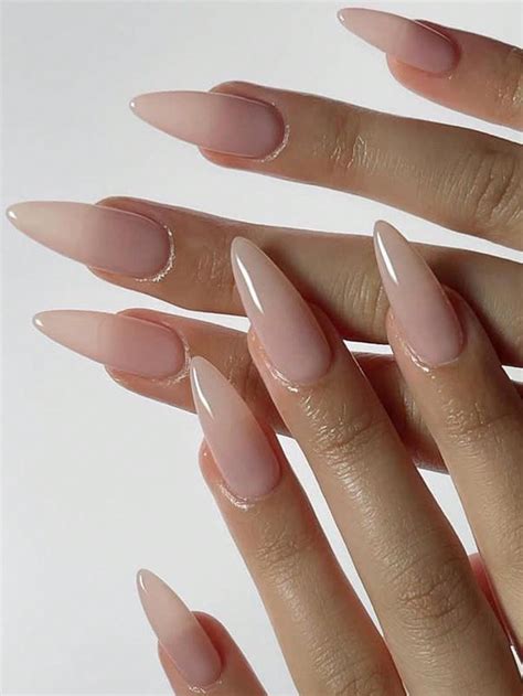 24pcs Almond Shaped False Nails In Clear Nude With Transparent Waterdrop Shape False Nails