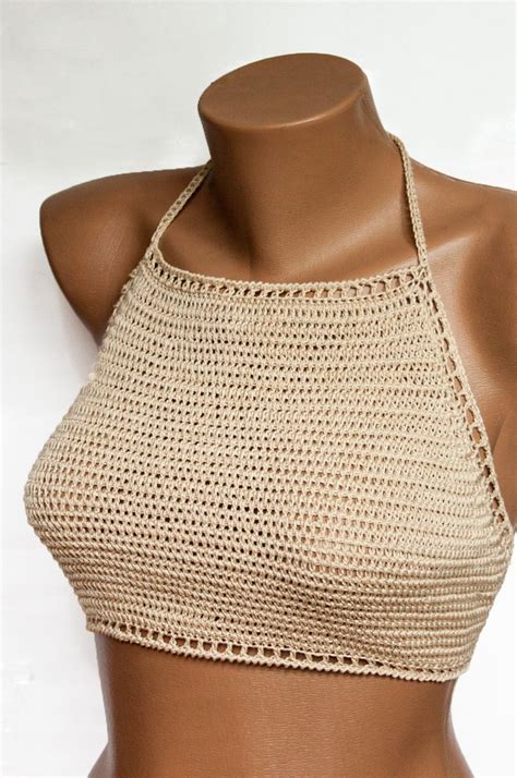 Crochet Bikini Top Beige Bikini Top Women Bikini Top Crochet Sexy