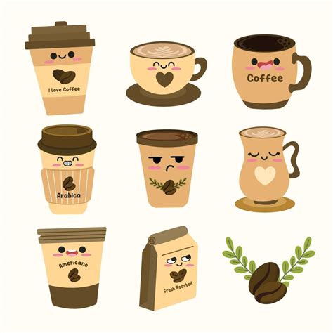 Kawaii Coffee Element Set Suitable For Flat Design Graphic