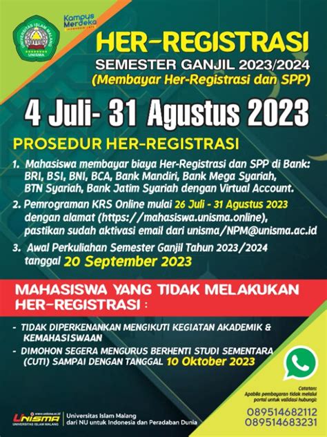 Her Registrasi Semester Gasal 2023 2024 BAAK UNISMA