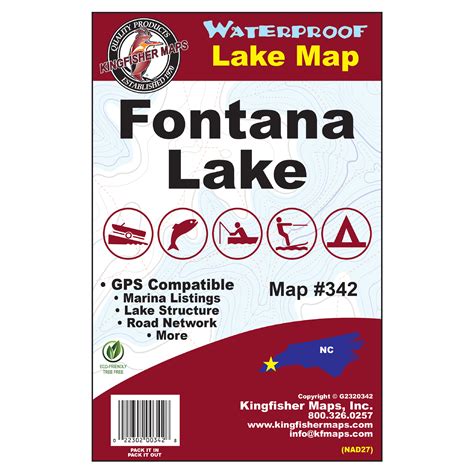 Kingfisher Maps Waterproof Topographical Lake Map Fontana Lake North ...