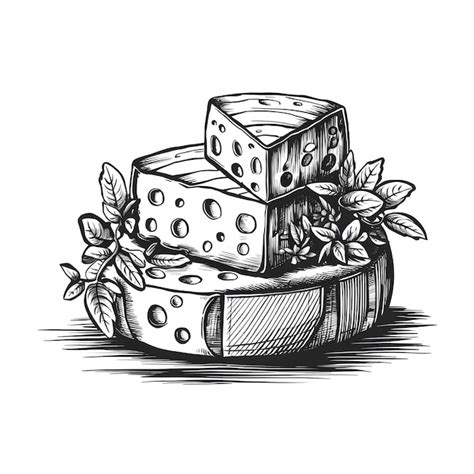 Premium Vector Cheese Monochrome Ink Sketch Vector Drawing Engraving Style Illustration