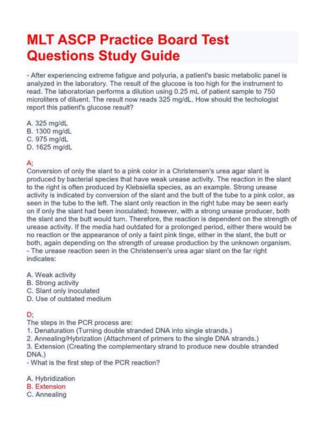 Mlt Ascp Board Study Guide Questions And Answers Etsy