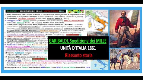 Garibaldi La Spedizione Dei Mille Unit D Italia Riassunto