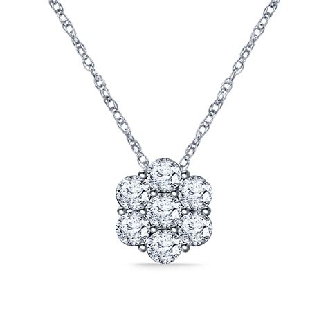 Ct Simulated Diamond Flower Pendant With Chain K White Gold