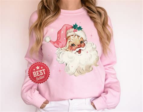 Retro Pink Santa Christmas Sweatshirt T For Her Pink Etsy