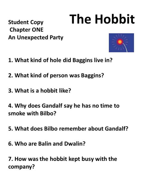 Hobbit Book Study Comprehension Questions Reading Comprehension And