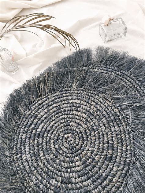 Gray Natural Placemats Boho Placemats Fringe Placemats Handwoven