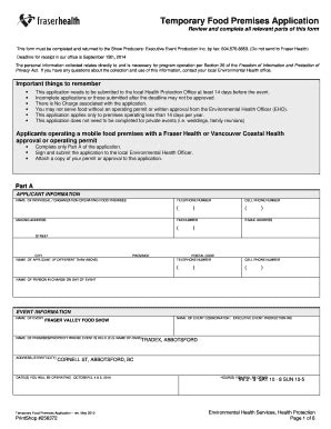 Fillable Online Temporary Food Premises Application Fax Email Print