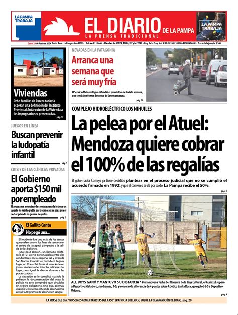 Tapa De El Diario En Papel Lunes 24 De Junio De 2024 El Diario De La