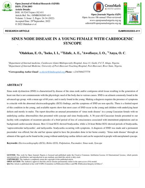 Pdf Sinus Node Disease In A Young Female With Cardiogenic Syncope