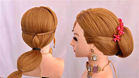 Latest Bridal Bun Hairstyle Tutorial Messy Bridal Bun Front