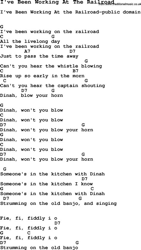 Song I've Been Working At The Railroad, song lyric for vocal performance plus accompaniment ...