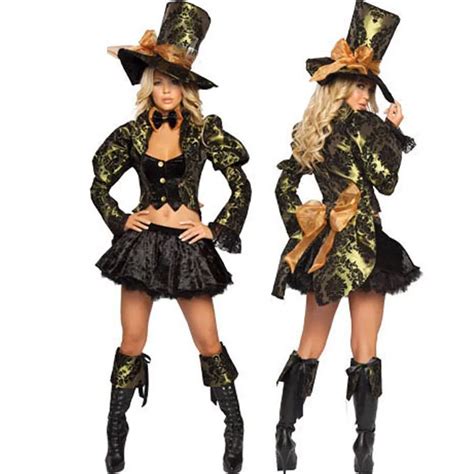 Adult Alice In Wonderland Mad Hatter Costume For Women Halloween Witch Dress Sexy Magician