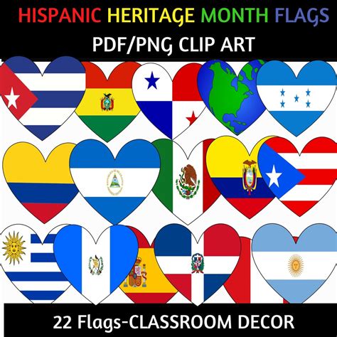 Hispanic Heritage Month Flag Hearts Spanish Flag Hearts Set Etsy