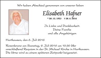 Traueranzeigen Von Elisabeth Hafner Schwarzw Lder Bote Trauer