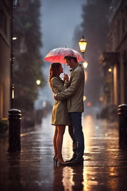 Premium AI Image | Couple with umbrella in the rain