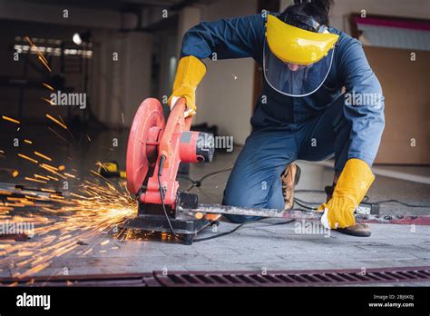 Craftsman Welding Is Cutting Steel Work Welder Man In Safety