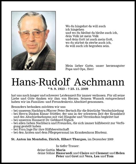 Todesanzeigen Von Hans Rudolf Aschmann Todesanzeigen Vorarlberger