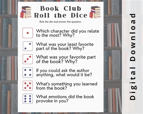 Book Club Roll The Dice Game Book Club Party Game Book Games Book