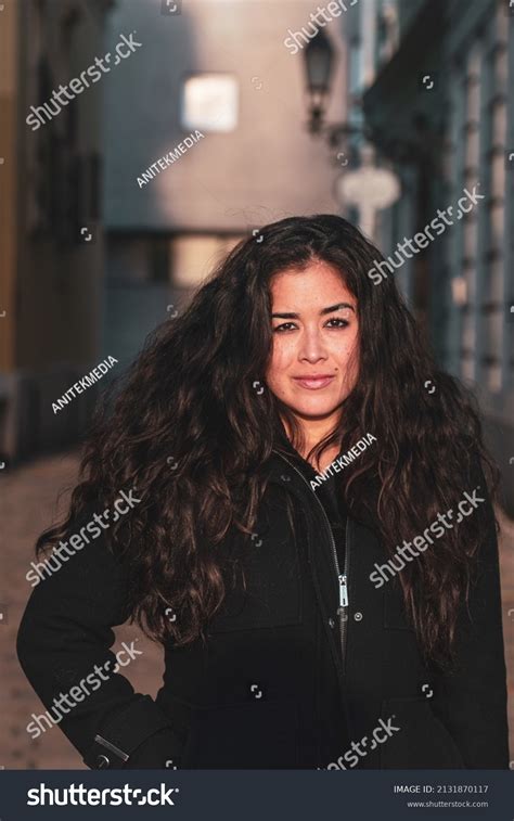 Beautiful Brunette Girl Long Hair Poses Stock Photo 2131870117 Shutterstock