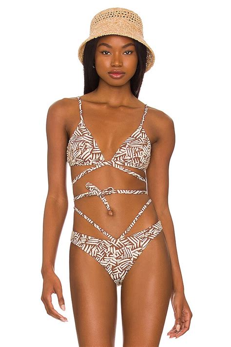 SIMKHAI Harlen Tie Front Bikini Top In Palm Leaf Coffee REVOLVE